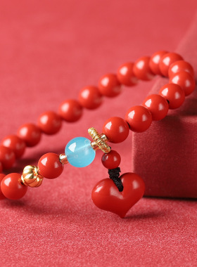 原矿朱砂手串女款本命年大红色高含量红砂爱心手链批发厂家直销