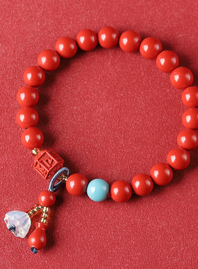 高含量红砂水晶莲蓬手链本命年大红色原矿朱砂手串女款厂家批发