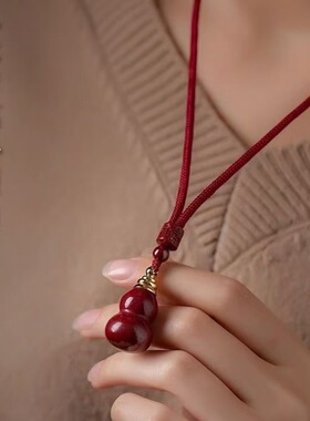 原矿朱砂吊坠紫金砂可打开百福葫芦锁骨链本命年福禄项链吊坠批发