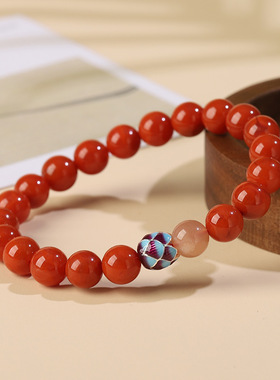 天然南红净心手串川料满肉柿子红925银莲花红本命年玛瑙手链女