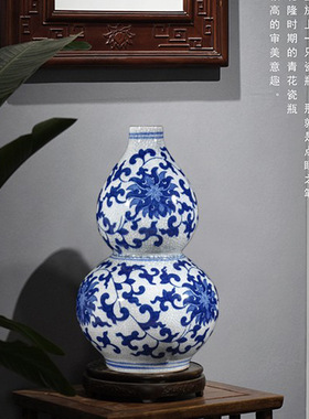 青花瓷花瓶景德镇陶瓷器花瓶仿官窑仿古董冰裂纹釉青花瓷家居摆件