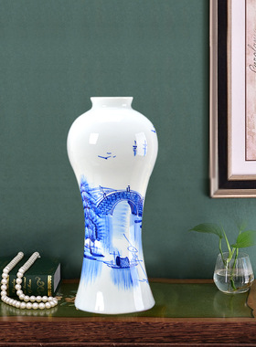 景德镇陶瓷器花瓶手绘青花瓷家居装饰品现代中式客厅创意插花摆件