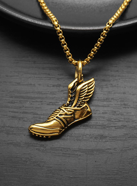 跨境吊坠项链钛钢翅膀飞鞋球鞋男