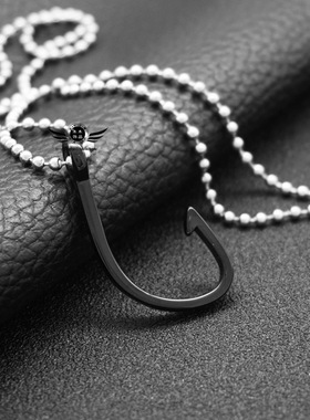 首饰钛钢欧美项链吊坠鱼钩钓鱼