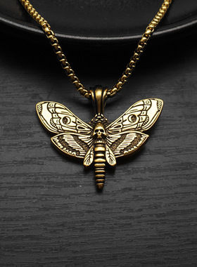 骷髅钛钢飞蛾蝴蝶男饰品吊坠项链