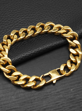 跨境欧美个性简约粗环链钛钢手链