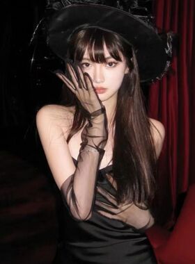 暗黑系性感长款黑色蕾丝手套lolita女lo娘花嫁哥特朋克薄款手袖