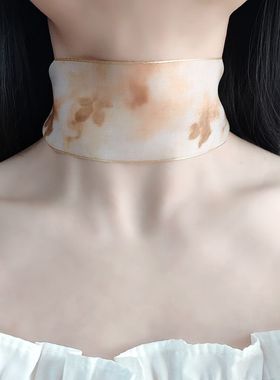 气质薄款颈带宽边遮颈纹饰品夏季花朵挡脖子疤痕脖圈柔软脖颈装饰