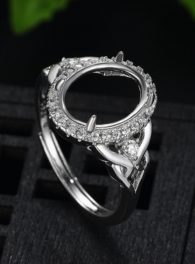 S925纯银四爪戒指空托未镶嵌翡翠蜜蜡绿松石椭圆形活口豪华女戒托