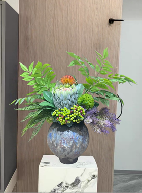 新中式绿色仿生花客厅餐桌摆花