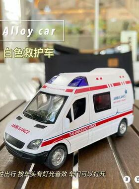 058合金盒装救护车4开门1:32后轮回力声光车CLM