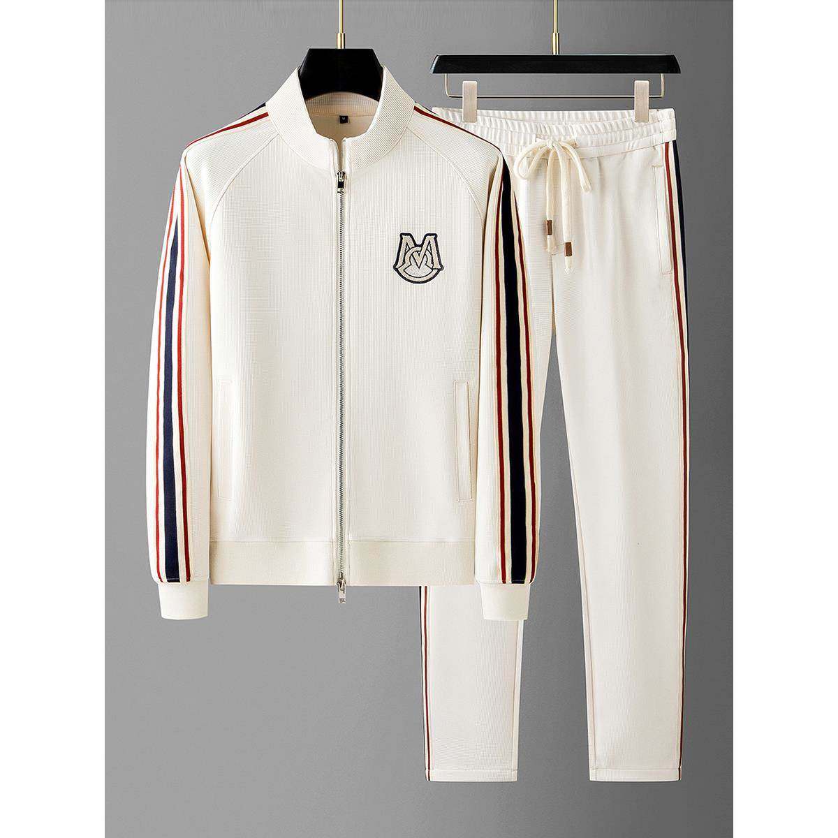 PALM CITY秋季轻奢华夫格提花两件套织带男卫衣开衫休闲运动套装,淘宝优惠券,粉丝福利购,淘宝优惠卷