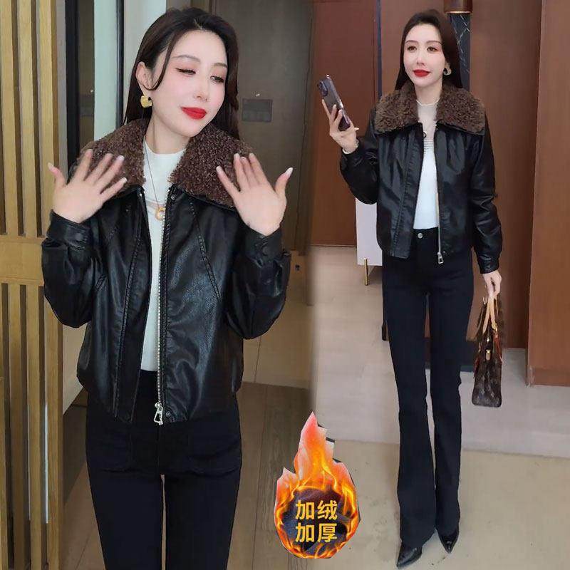 香港代购加绒加厚皮衣外套女冬季新款时髦羊羔毛拼接翻领PU皮夹克,淘宝优惠券,粉丝福利购,淘宝优惠卷