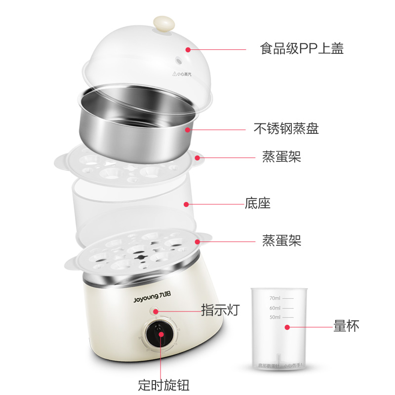 九阳官方旗舰店九阳煮蛋器蒸蛋器自动断电迷你煮鸡蛋羹机小型家用早餐神器7J923