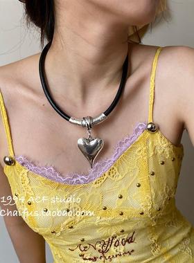 柴夫工作室/X746 欧美极简小众覆古做旧爱心设计感磁吸项炼项圈