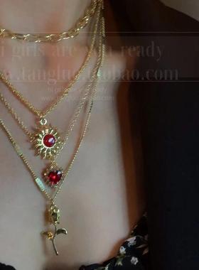 楼兰少女~一条多层项炼金色叠戴项炼高级感毛衣炼长款波西米亚风