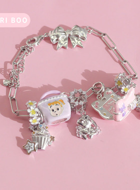 粉色猫咪兔子925银珠子可爱手链