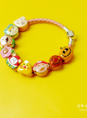 卡通童趣风纯银饼干散珠手链