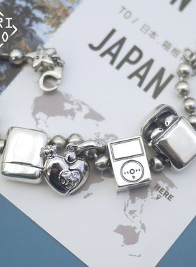 有看素银主义无线音乐播放器模型爱心S925银中性ins风潮人吊坠