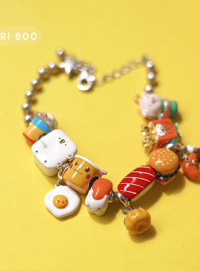 卡通冰箱汉堡925银串珠beads手链