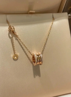 18k镀金项链女轻奢流行首饰高级感白金双边钻小蛮腰吊坠送人礼物