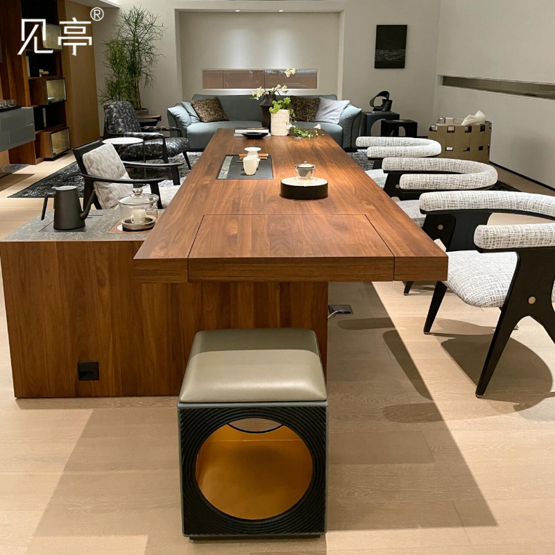 无界新中式极简白蜡木黑胡桃木意式轻奢办公室泡茶桌椅组合茶台几,淘宝优惠券,粉丝福利购,淘宝优惠卷