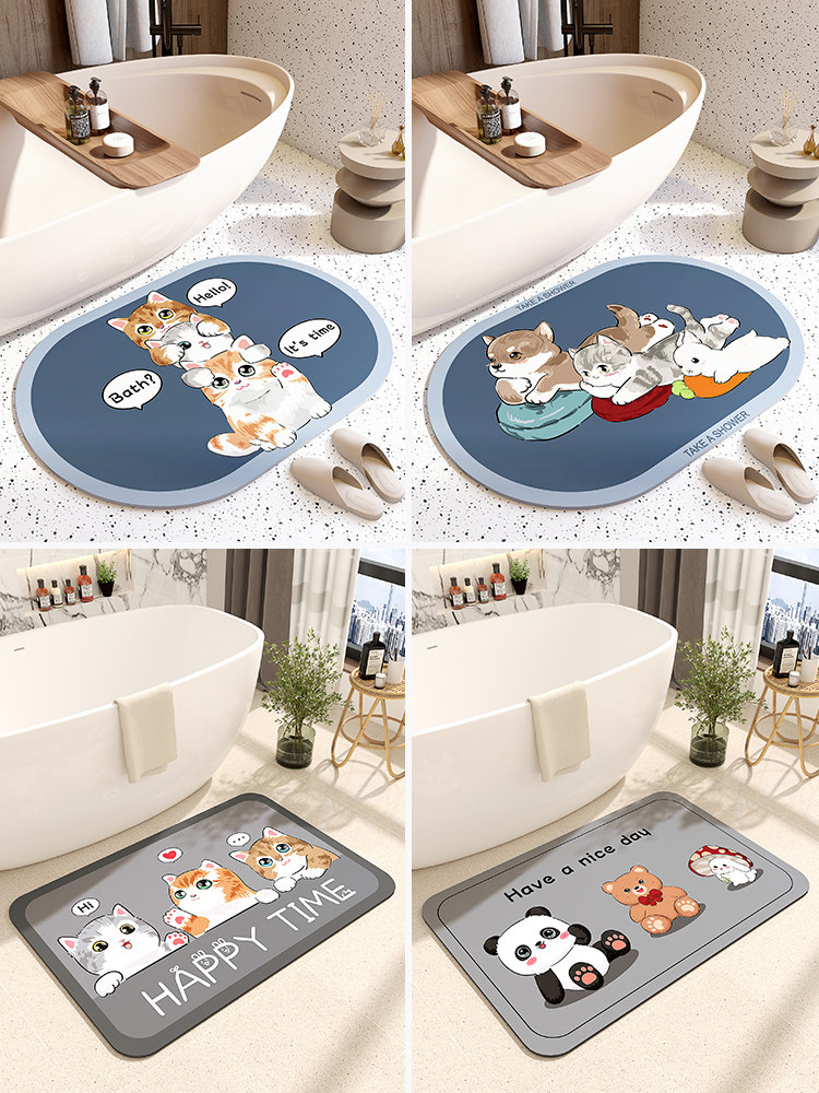 卡通硅藻泥吸水地垫卫生间浴室门口防滑脚垫子厕所洗手间进门地毯