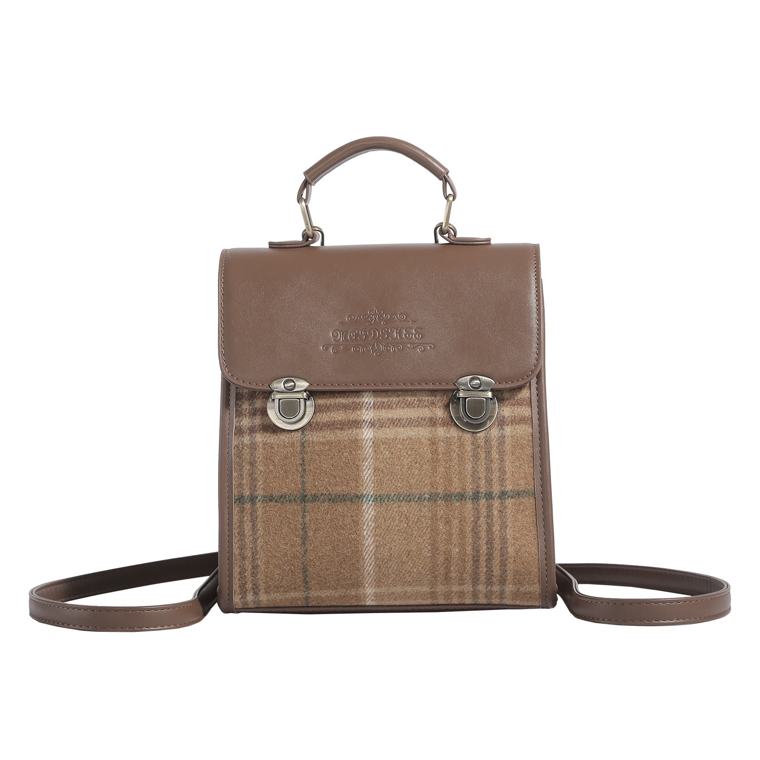 韩国小众双肩包女2025新款潮时尚复古毛呢格子包学生休闲通勤背包,淘宝优惠券,粉丝福利购,淘宝优惠卷