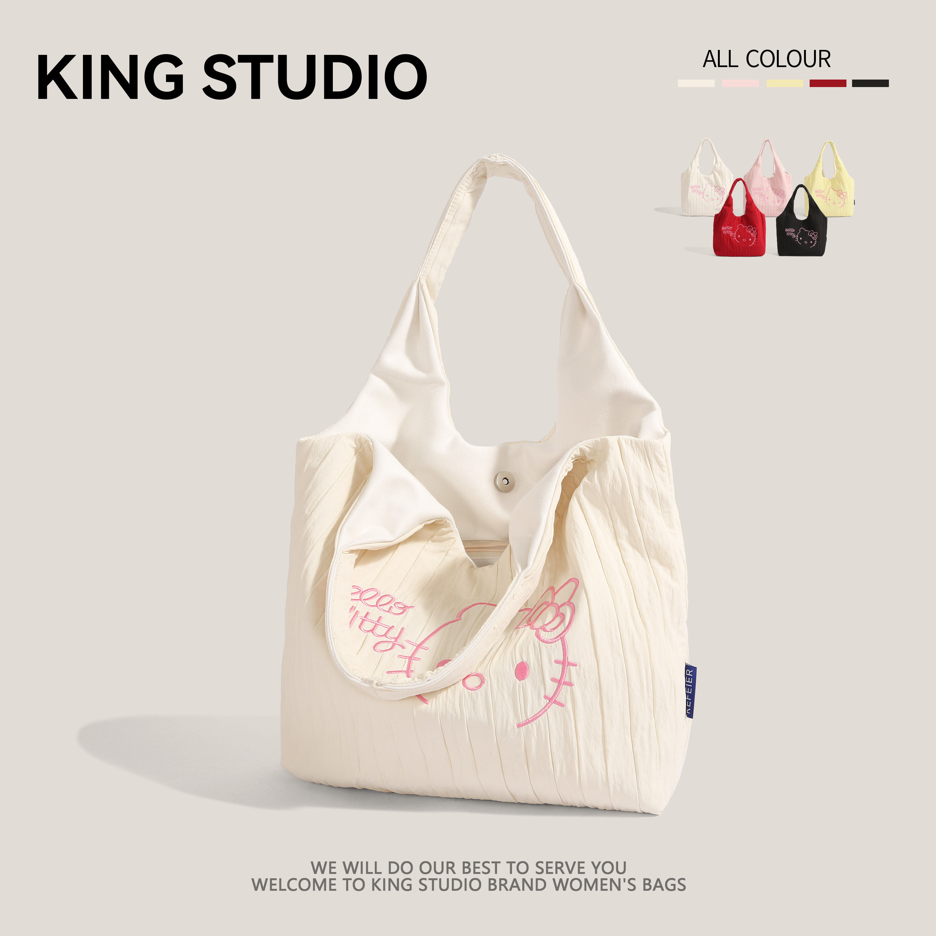 可爱hellokitty褶皱包包女2025新款潮时尚手提单肩包大容量托特包,淘宝优惠券,粉丝福利购,淘宝优惠卷