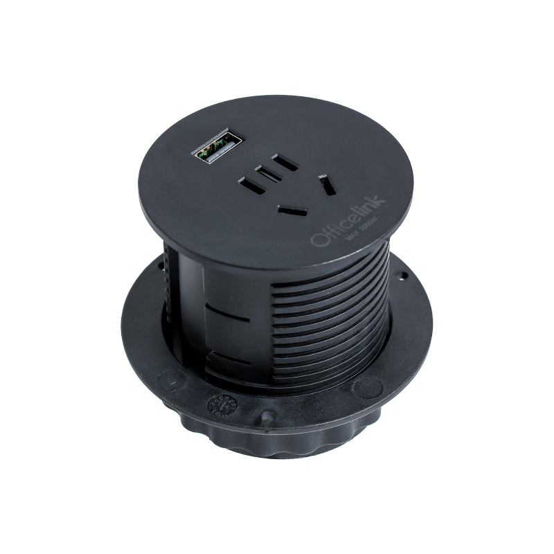 桌面嵌入式圆形插座接线板桌面圆孔孔洞电源插座USB充电60/45mm孔 - 图3