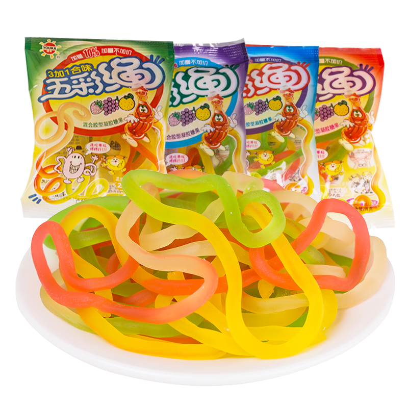 优卡五彩绳果味汁软糖儿童糖果8090后怀旧童年儿时小时候零果C卷,淘宝优惠券,粉丝福利购,淘宝优惠卷