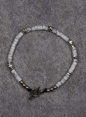 pohier宝喜儿天然白松石纯银手链