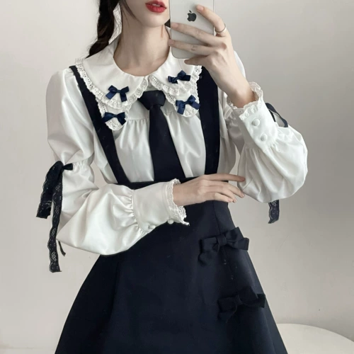 Весенняя рубашка с бантиком, мини-юбка, комплект, высокая талия