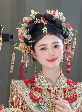 水舞U2157新中式新娘头饰秀禾高级红色结婚古典发饰龙凤褂配饰