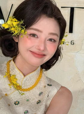 水舞D1180 新娘结婚礼新中式黄串珠项链复古简约锁骨链颈链配饰