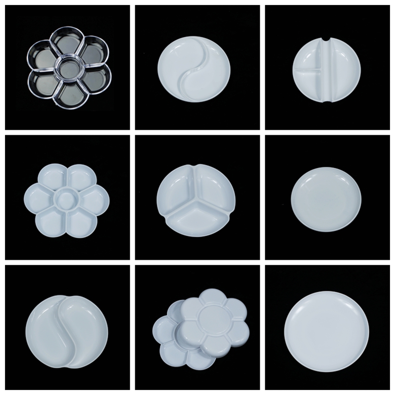仿陶瓷调色盘塑料画画梅花盘小学生初学国画水粉水彩丙烯调色盘盒白盘毛笔书法墨碟防摔幼儿推荐美术材料批发 - 图3