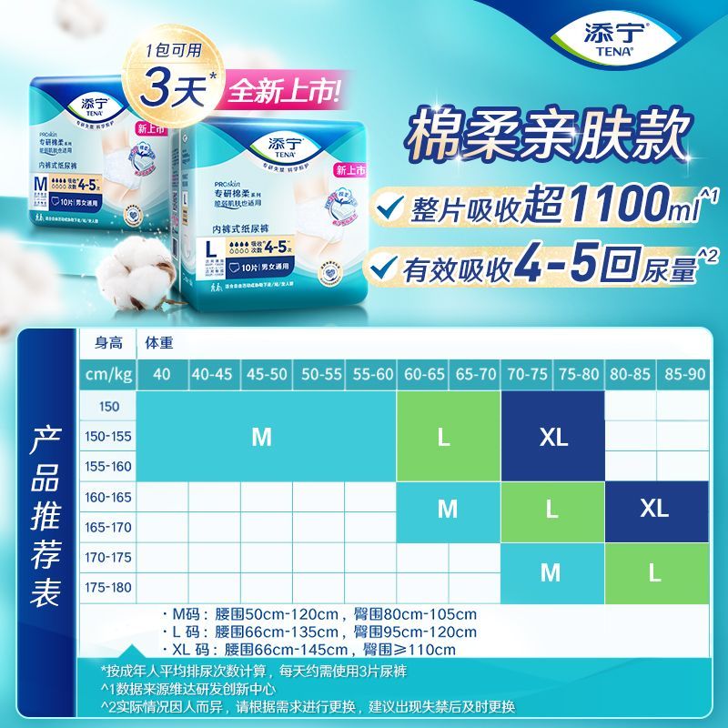 TENA/添宁ProSkin成人拉拉裤老人用尿不湿内裤式纸尿裤M/L码4包装 - 图0