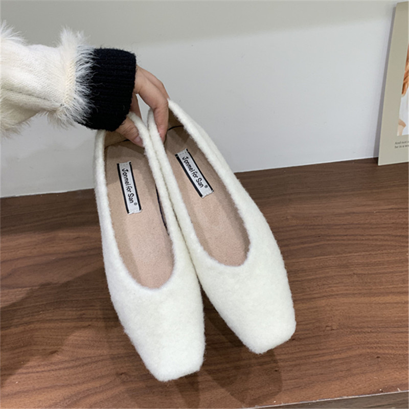加绒粗跟单鞋子女配裙子2025新款秋冬毛呢方头保暖低跟晚晚风瓢鞋 - 图0