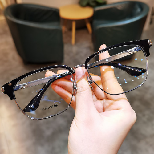 简丹复古超轻加宽钛架方框男女百搭大框护目平光眼镜架总宽163MM - 图1