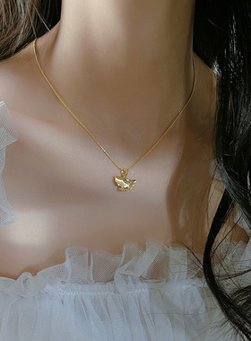 三生有幸项链2023年新款女银杏叶吊坠锁骨链18k金高级钛钢不掉色