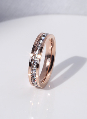 港风戒指情侣男女简约学生双单排方钻日韩尾戒食指时尚潮人中指环