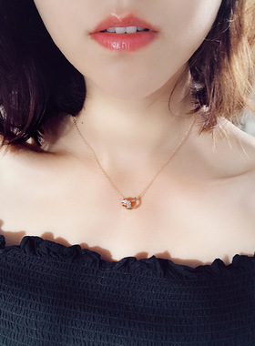 韩版项链女钛钢玫瑰金简约短D字母钻吊坠短锁骨链颈链个性潮配饰