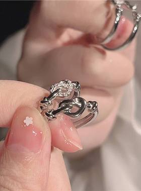 爱心戒指环情侣对戒双生结日常轻奢气质男女款手饰七夕情人节礼物