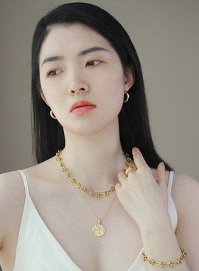 欧美夸张圆圈链条项链女潮嘻哈个性ins冷淡风韩版18K金色锁骨链