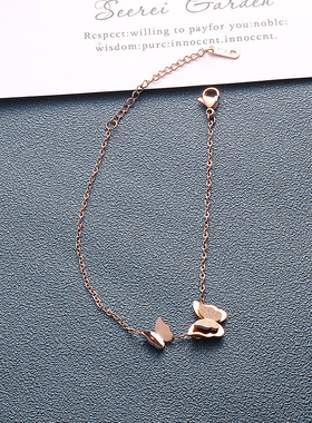 磨砂双蝴蝶钛钢手链女流行手工饰品手环手饰网红爆款配饰18K