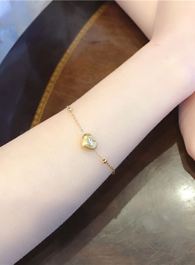 网红金色桃心爱心手链  韩版小众设计甜美简约个性钛钢手环手饰品