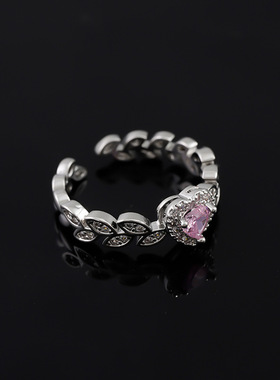 微镶满钻超闪爱心开口戒指女时尚轻奢气质感桃心可调节指环手饰潮