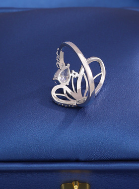 2024新款微镶满钻超闪蝴蝶翅膀开口戒指女轻奢高级感百搭指环戒圈