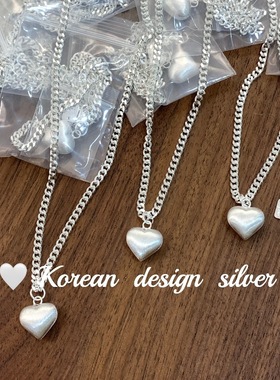 韩国ins风重工饰品 S925纯银爱心形拉丝粗项链叠戴锁骨链女高级感