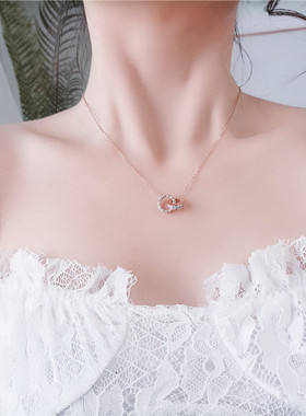 新款简约文艺罗马数字满钻钛钢项链几何个性百搭锁骨链饰品ins风